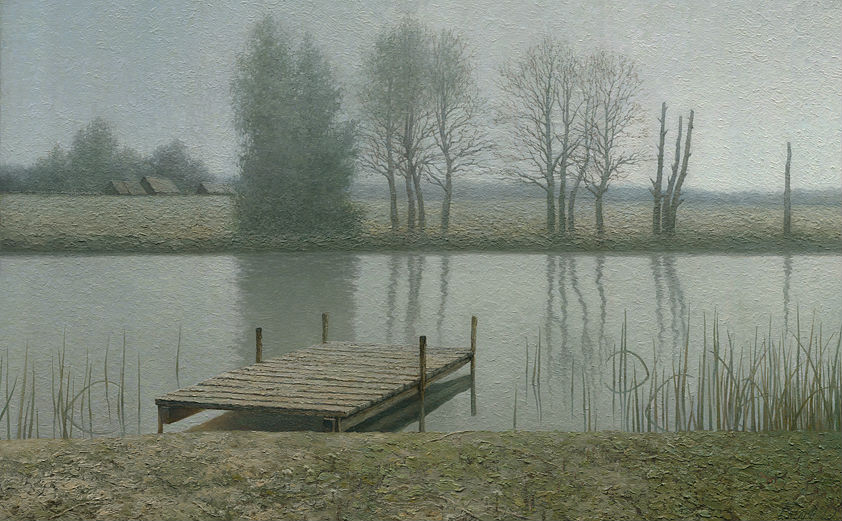 Calm-dock-landscape-painting-by-artist-Daniil-Belov